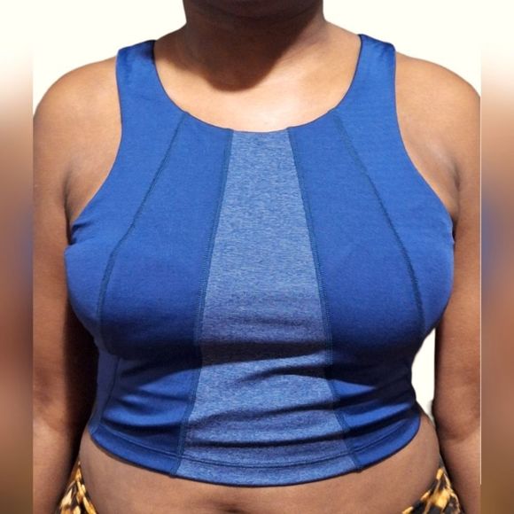 Iris & Ink High Neck Vented Sports Bra Blue